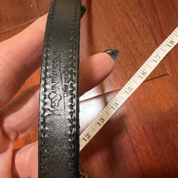 Yves Saint Laurent Black Textured Slim Leather Belt with Silver Buckle main image 9